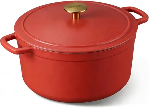 CAROTE Olla holandesa de hierro fundido esmaltado de 5 cuartos con tapa, horno holandés de alta resistencia para hornear pan de masa madre, Rojo