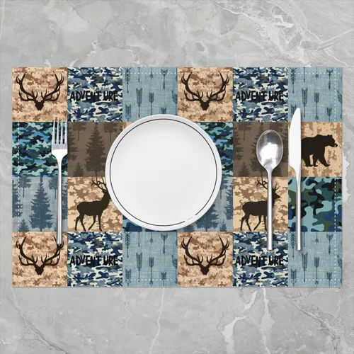 Miniatura 2 de Juego de 4 manteles individuales de 12 x 18 pulgadas para mesa de comedor, oso de ciervos y alce, impermeable, para decoración de fiestas, camuflaje