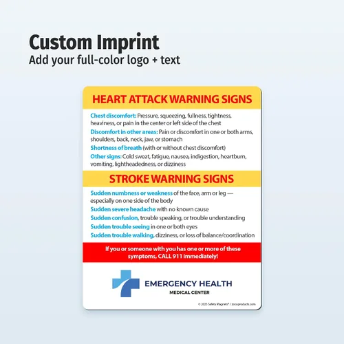 Miniatura 2 de Safety Magnets by ZOCO – Paquete de 100 señales de advertencia de ataque cardíaco y accidente cerebrovascular personalizado para nevera – Folleto