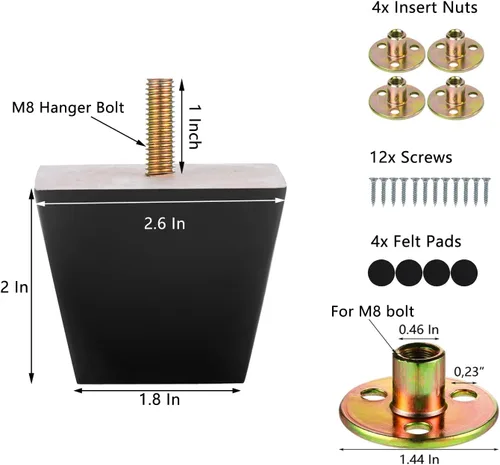 Miniatura 2 de Michanco Patas para muebles de 2 pulgadas, patas cuadradas negras para sofá, patas de repuesto de madera, juego de 4 patas para tocador otomano