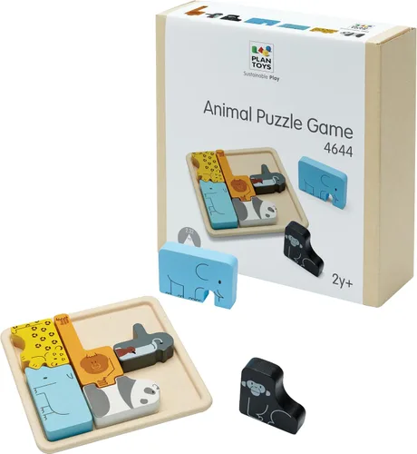 PlanToys Juego de rompecabezas de animales de madera para niños a partir de 3 años | Juego de lógica Montessori y juego a juego que desarrolla