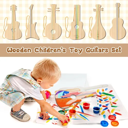Miniatura 5 de Syhood 24 piezas de recortes de guitarra de madera para niños, recortes de guitarra de madera de 12 x 6.5 pulgadas para niños y niñas, instrumento