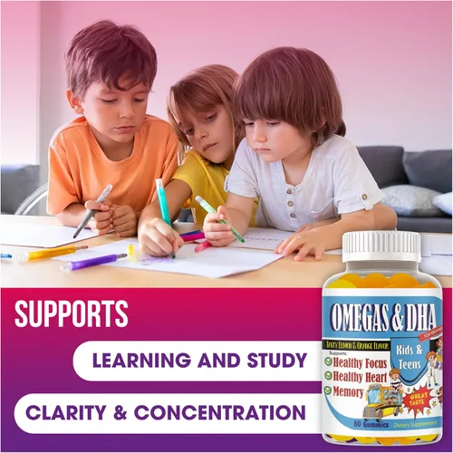 Miniatura 2 de Gomitas Omega 3 DHA para niños, para apoyo cerebral, concentración y memoria, gomitas de enfoque para niños y adolescentes, vitaminas infantiles