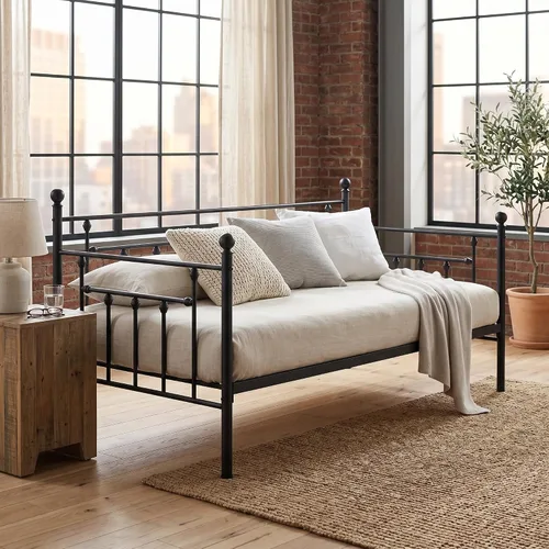 Miniatura 3 de VECELO - Marco de sofá cama de tamaño individual con soporte de listones de acero, cabecero, plataforma de cama para sala de estar, habitación