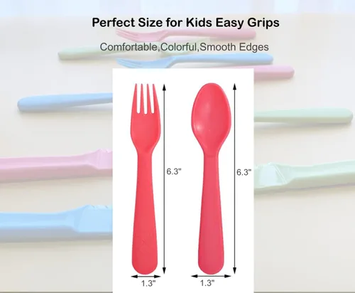 Miniatura 3 de Jawbush 16 utensilios para niños, tenedores y cucharas de plástico para niños, utensilios reutilizables para niños, juego de cubiertos duraderos 8