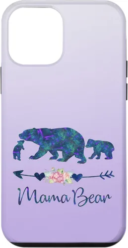Miniatura 16 de Teal Blue Purple Floral Mama Bear and Two Cubs Silver Purple Case for iPhone 17