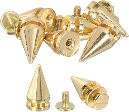 uxcell 8 remaches de espiga de cono de 0.39 x 0.78 pulgadas, tornillos traseros para árbol y picos para manualidades de cuero, ropa, zapatos, Dorado