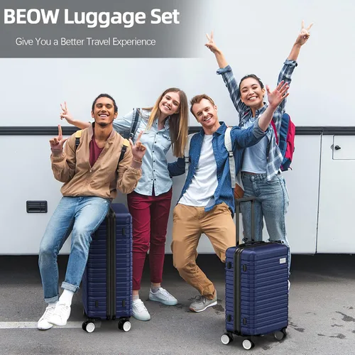 Miniatura 2 de BEOW Equipaje Sets Expandible Maletas Ligeras con Ruedas PC+ABS Durable Viaje Equipaje TSA Lock, Azul profundo