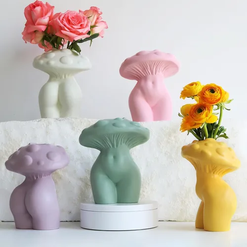 Miniatura 5 de GUGUGO Jarrón de Cuerpo de Seta para Flores, Decoración Divertida de Seta, Jarrones de Forma de Dama para Flores, Decoración Única y Linda de Cabeza
