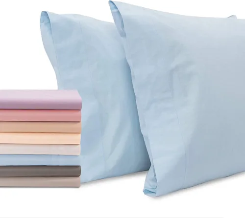 Miniatura 8 de Superity Linen Fundas de almohada de tamaño estándar, cerramiento abierto, paquete de 2, 100% algodón suave y cómodo, color azul
