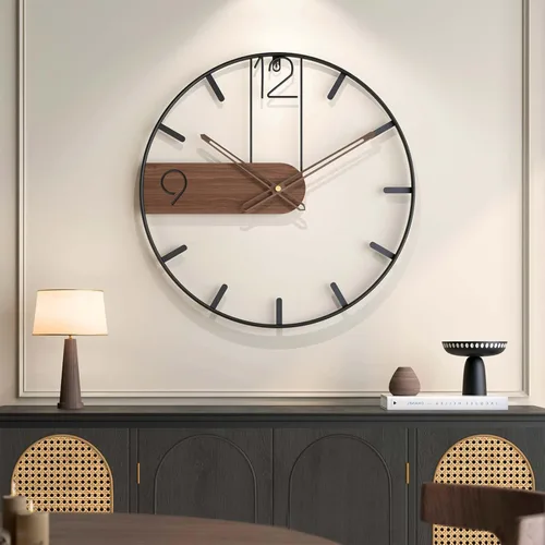 Miniatura 21 de Reloj de pared negro de 16 pulgadas decorativo, moderno reloj de metal para sala de estar, funciona con pilas, silencioso, sin tictac, números