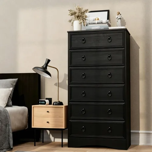 Miniatura 2 de VVFLU Cómoda de 6 cajones de 52" de alto para dormitorio, cómoda de madera de 6 cajones, almacenamiento para ropa, cajones estrechos grandes
