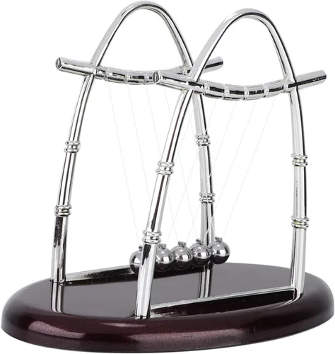 Miniatura 9 de Bolas de equilibrio clásicas Newton Cradle 5 bolas de acero de péndulo Ulum para oficina y educación escolar Newton bolas de cojinete oscilante (L)