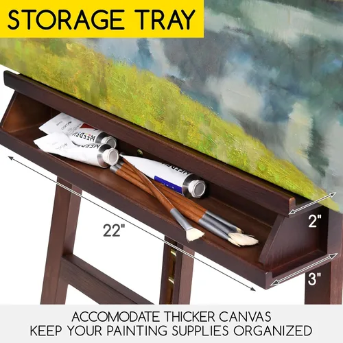 Miniatura 4 de MEEDEN Caballete Grande para Pintores Ajustable de Madera de Haya Sólida para Artistas, Caballete de Estudio para Adultos con Soporte para Pinceles