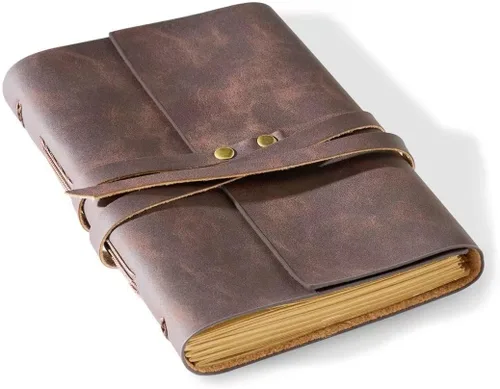 Miniatura 10 de Diario de cuero genuino de 4 x 6 pulgadas para hombres y mujeres con caja de regalo, 300 páginas de papel kraft forradas, diario encuadernado
