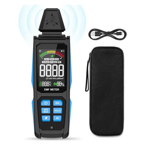 AceFox Detector de EMF para Detectar EF RF MF, Pantalla LCD Digital, Mide uT mG/V/m pW/cm², Medidor de EMF Recargable 3-en-1 para Inspecciones de