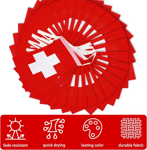 Miniatura 4 de Banderín de Bandera de Cuerda de Suiza, Pequeñas Mini Banderas Suizas Banderín Guirnalda, Decoración Nacional del País para Escuela, Fiesta, Eventos