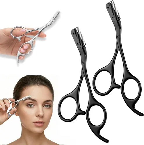 Miniatura 10 de Tijeras de corte de cejas con peine, tijeras de cejas de acero inoxidable 2026, herramienta portátil de aseo de cejas para uso en el hogar