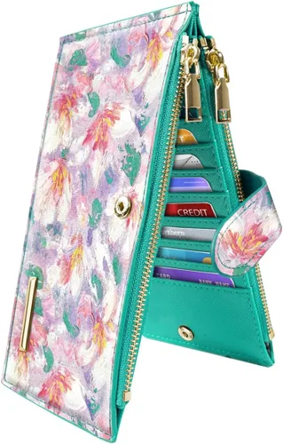 Miniatura 16 de Billetera de mujer con bloqueo RFID de gran capacidad, organizador multitarjetas, billetera plegable para mujer con bolsillo con cremallera