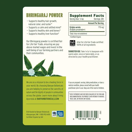 Miniatura 3 de Banyan Botanicals Polvo de Bhringaraj - Polvo orgánico de hoja Eclipta Prostrata - para una mente tranquila y un cabello, uñas, huesos y dientes