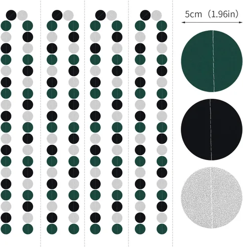 Miniatura 3 de Guirnalda de decoración de fiesta negra-verde plateada con banderines - 15.8 m de graduación 2025 de papel colgante, suministros para fiesta