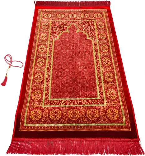 Miniatura 27 de Alfombra de oración – Alfombra turca Janamaz Sajada de felpa suave para hombres y mujeres, alfombrilla de oración lisa y sólida, regalo de Ramadán