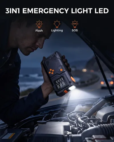 Miniatura 6 de Arrancador de salto con compresor de aire, batería portátil de 12 V con inflador de neumáticos de 150 PSI, banco de energía de emergencia