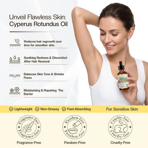Miniatura 2 de Aceite Cyperus Rotundus para Depilación: 60s Absorción Rápida Previene el Vello Encarnado Reduciendo e Inhibiendo el Crecimiento del Cabello en 68