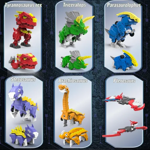 Miniatura 3 de Wenbeier Juguetes de robot dinosaurio 6-en-1, juguetes de robot transformables, juguetes para desmontar que incluyen 6 figuras de acción