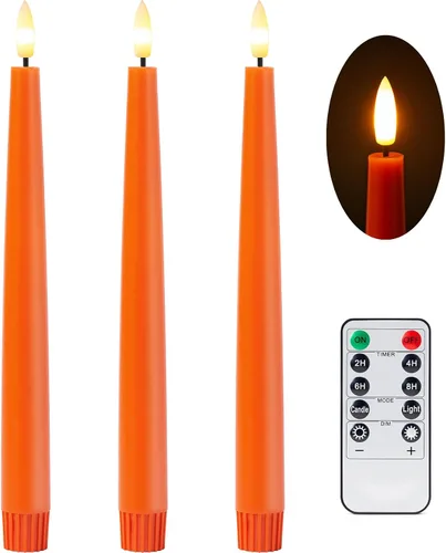 Miniatura 11 de Stmarry - Velas cónicas sin llama negras con control remoto y temporizador - Velas LED de cera real de 9.65 pulgadas - Velas cónicas de cera