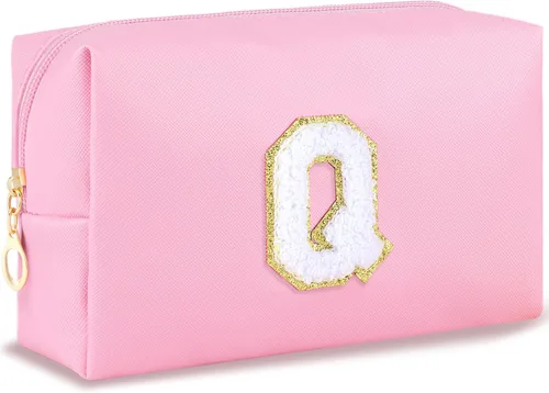 Miniatura 120 de URSKYTOUS Regalos para niñas, bolsa de maquillaje con inicial, bolsa de cosméticos personalizada con cremallera, bonita bolsa de aseo de viaje, Azul