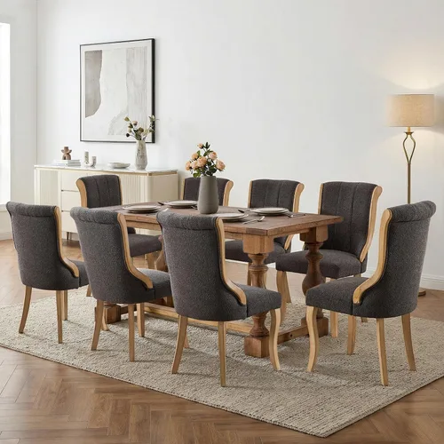 Miniatura 64 de SoarFlash Juego de 2 sillas de comedor de tela de lino, sillas de comedor tapizadas con ribete de cabeza de clavo y patas de madera de color claro