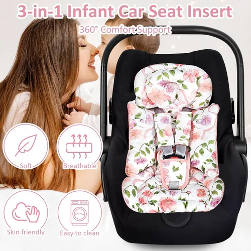 Miniatura 6 de Inserto de asiento de automóvil infantil con cojín extraíble para niñas bebés, inserto reversible para asiento de automóvil recién nacido