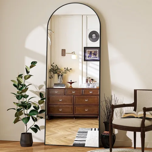 Miniatura 2 de Espejo de 56 x 21 pulgadas, de arco, de longitud completa, espejo de cuerpo completo con marco de aluminio, para colocar de pie, inclinado o Negro