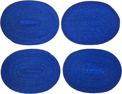 Miniatura 7 de Juego de 4 manteles individuales y posavasos color azul real, estilo de decoración mexicana, ecológicos, hechos a mano, tejidos y reversibles, ideal