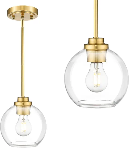 Lámpara Colgante Moderna de Oro Pulido, Lámpara Colgante de Globo de 18 cm de Siglo Medio con Vidrio Transparente para Isla de Cocina, Comedor,