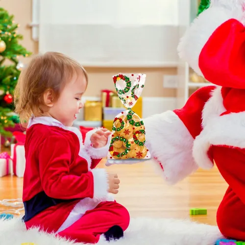 Miniatura 8 de DULEFUN 160 bolsas de celofán de Navidad, 8 estilos, transparentes para dulces, galletas, golosinas, bolsas de celofán con lazos de torsión