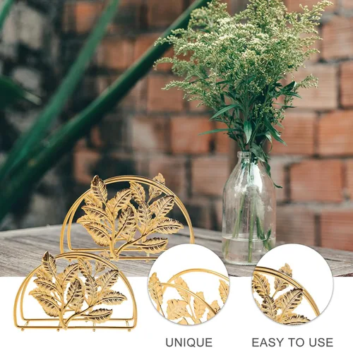 Miniatura 6 de Golden Iron Napkin Holder with Leaf Design, Large Metal Paper Napkin Stand for Kitchen and Restaurant Table, Rustic Style Bathroom and Dining