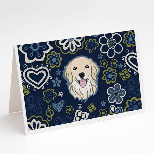Miniatura 15 de Caroline's Treasures BB5095GCA7P - Tarjetas de felicitación y sobres con diseño de flores azules y sabuesos afganos, paquete de 8 tarjetas en blanco