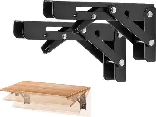 Ravinte Paquete de 2 soportes plegables para estantes de 6 pulgadas, color negro mate, soportes plegables resistentes para mesas y bancos, diseño