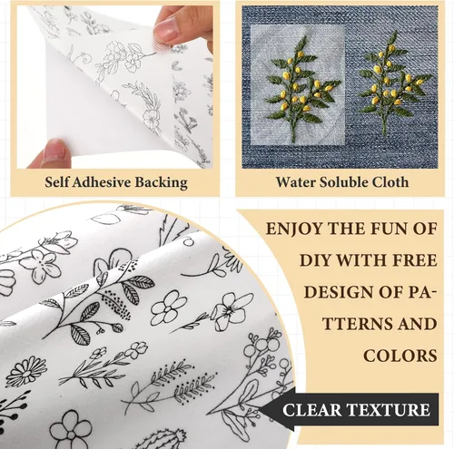 Miniatura 3 de Lyrow 122 estabilizadores solubles en agua para patrón de flores y papel de bordado de puntada, estabilizadores de bordado, patrones de desgarro