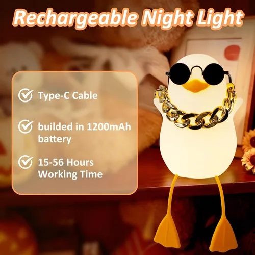 Miniatura 3 de Anywin Luz nocturna de pato para niños, bonitos regalos de patos Benson, lámpara de noche de silicona suave al tacto para guardería, regalos