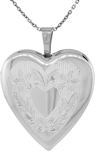 Miniatura 3 de Collar con medallón de plata de ley de 34 pulgadas para mujer con grabado floral de 40,6 a 20.0in