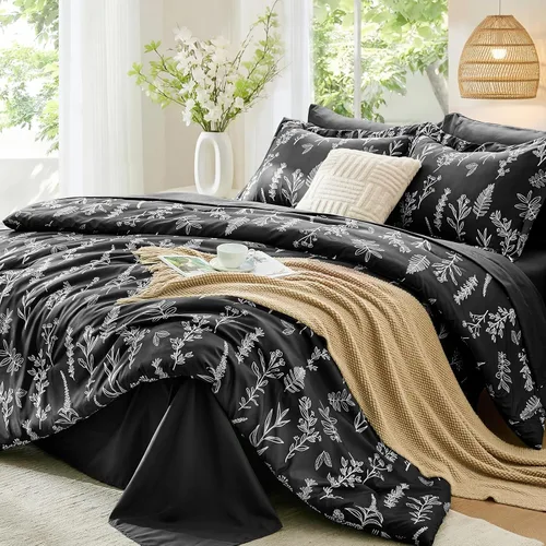 Miniatura 37 de MUXHOMO Juego de edredón tamaño individual XL, elegante juego de cama con estampado floral en una bolsa, 5 piezas, ultra suave y transpirable