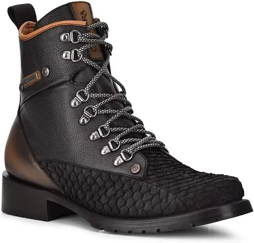 Miniatura 2 de Cuadra Bota minera para hombre en piel auténtica pirarucu y piel bovina con cordones y cremallera