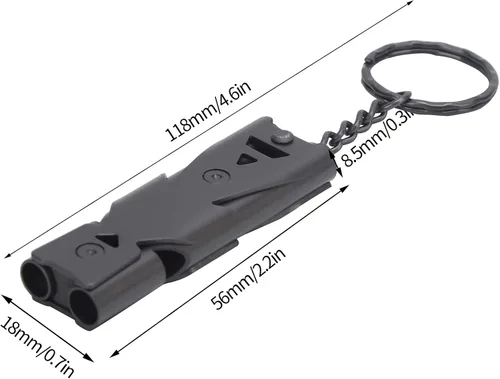 Miniatura 3 de plplaaoo Silbato de supervivencia, silbato de emergencia, doble tubo con llavero, silbato de seguridad de acero inoxidable para exteriores