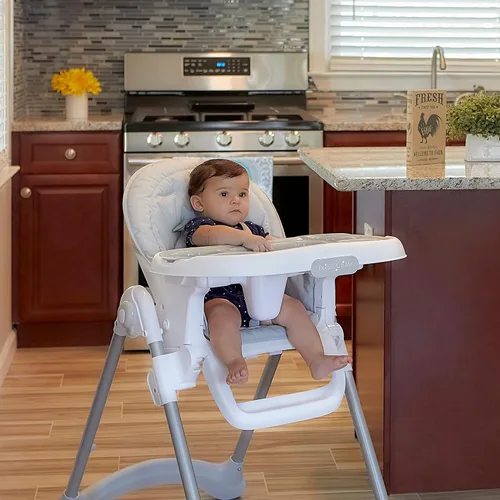 Miniatura 8 de Dream On Me Solid Times - Silla alta para bebés y niños pequeños en gris, múltiples posiciones de reclinación y altura, silla alta ligera y portátil
