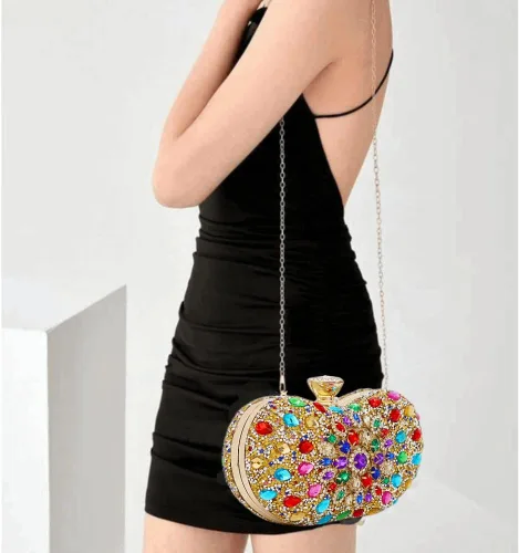 Miniatura 2 de Bolso de mano negro para mujer, bolso brillante de noche, para fiesta, con diamantes de imitación, monedero de novia