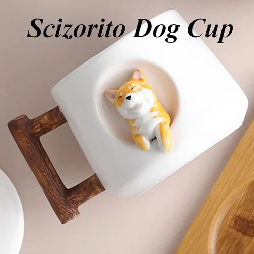 Miniatura 7 de Taza de pareja de perros lindos Scizorito, taza de café de cerámica con tapa, patas en la parte superior de la cuchara, bonito diseño tridimensional