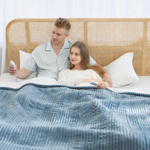 Miniatura 11 de Manta térmica de sherpa de doble cara, manta eléctrica de calefacción suave para cama, sistema de seguridad automático, 6 niveles de calefacción y 4